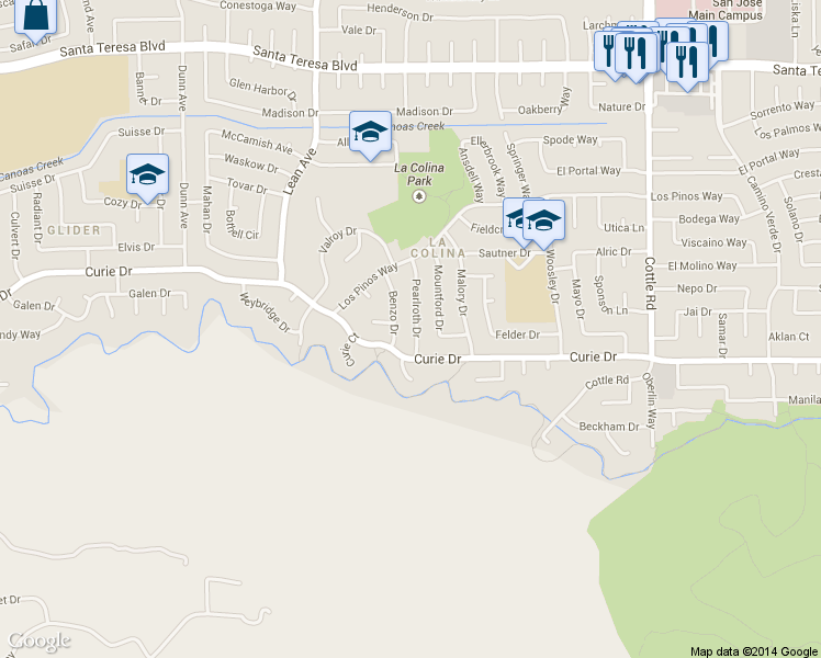 map of restaurants, bars, coffee shops, grocery stores, and more near 6376 Benzo Drive in San Jose