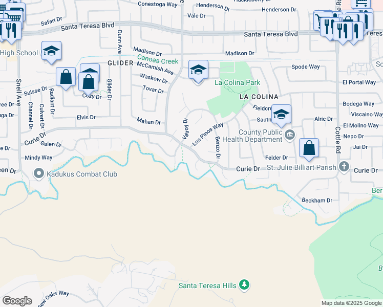 map of restaurants, bars, coffee shops, grocery stores, and more near 6420 Curie Court in San Jose
