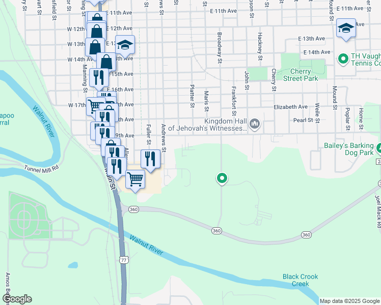 map of restaurants, bars, coffee shops, grocery stores, and more near 1928 Andrews Street in Winfield