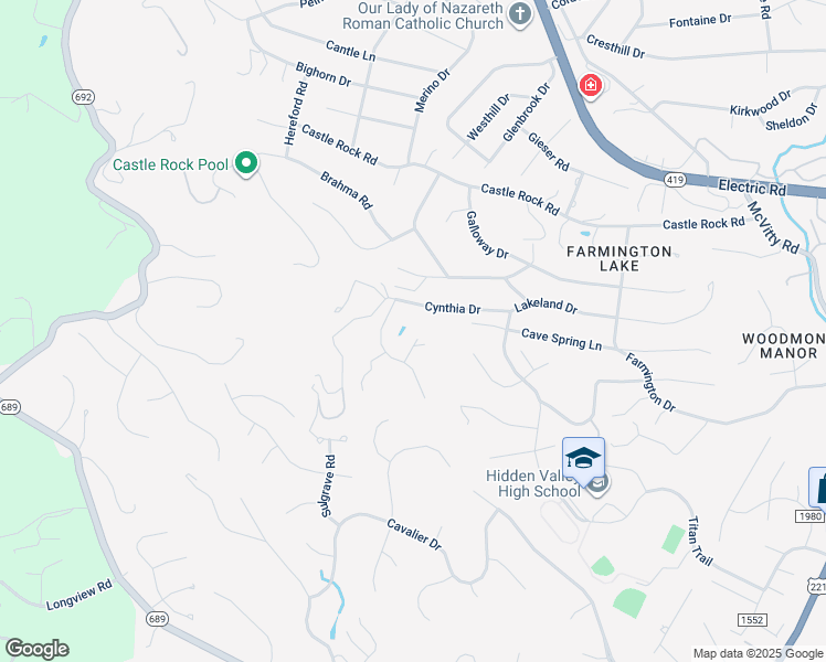 map of restaurants, bars, coffee shops, grocery stores, and more near 5724 Spring Meadow Court in Cave Spring