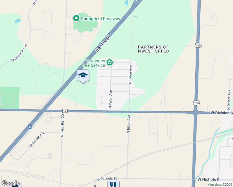 map of restaurants, bars, coffee shops, grocery stores, and more near 1552 North Marjorie Lane in Springfield
