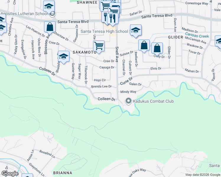 map of restaurants, bars, coffee shops, grocery stores, and more near 650 Mary Evelyn Drive in San Jose