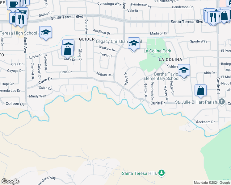 map of restaurants, bars, coffee shops, grocery stores, and more near 511 Weybridge Drive in San Jose