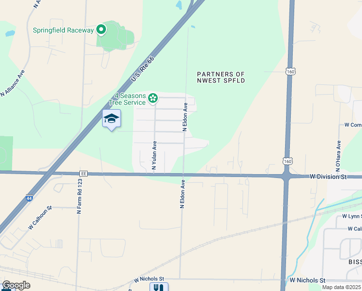 map of restaurants, bars, coffee shops, grocery stores, and more near 1500-1688 N Eldon Ave in Springfield