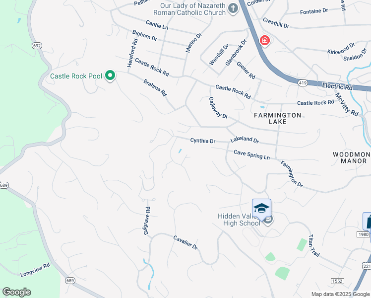 map of restaurants, bars, coffee shops, grocery stores, and more near 5724 Spring Meadow Court in Cave Spring