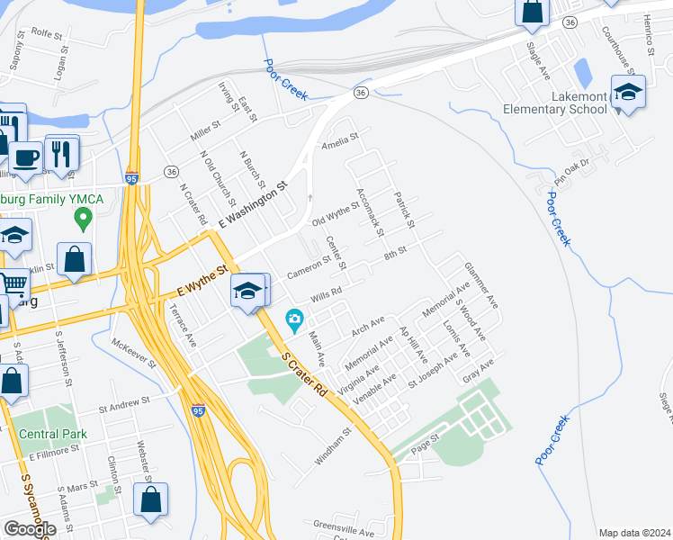 map of restaurants, bars, coffee shops, grocery stores, and more near 915 Priam Street in Petersburg