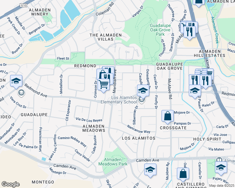 map of restaurants, bars, coffee shops, grocery stores, and more near 6078 Burnbank Place in San Jose