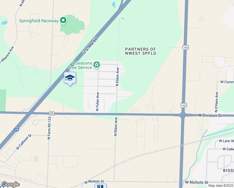 map of restaurants, bars, coffee shops, grocery stores, and more near 1688 North Eldon Avenue in Springfield