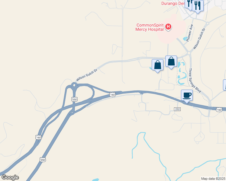 map of restaurants, bars, coffee shops, grocery stores, and more near 28135 U.S. 160 in Durango