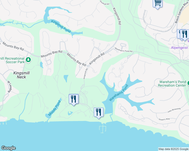 map of restaurants, bars, coffee shops, grocery stores, and more near 405 Littletown Quarter in Williamsburg