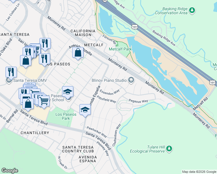 map of restaurants, bars, coffee shops, grocery stores, and more near 60 Avenida España in San Jose