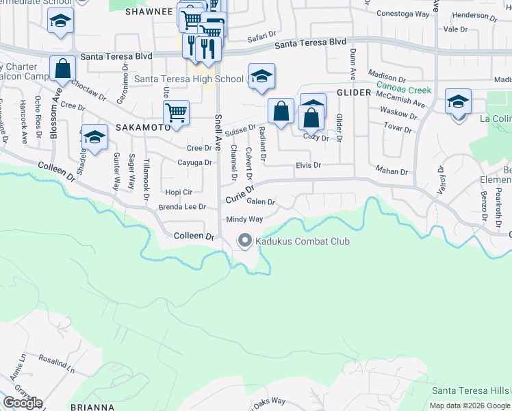 map of restaurants, bars, coffee shops, grocery stores, and more near 614 Galen Drive in San Jose