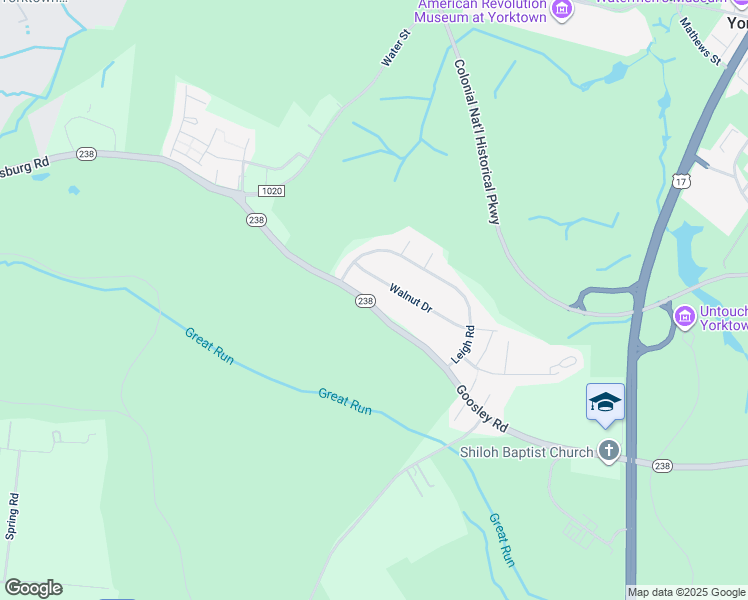 map of restaurants, bars, coffee shops, grocery stores, and more near 409 Goosley Road in Yorktown
