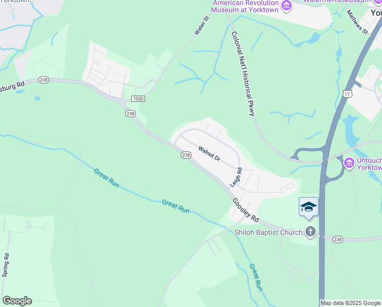 map of restaurants, bars, coffee shops, grocery stores, and more near 409 Goosley Road in Yorktown