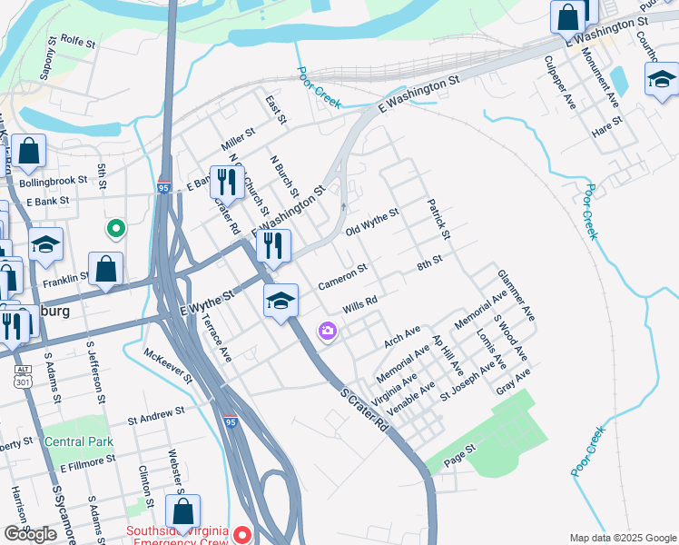 map of restaurants, bars, coffee shops, grocery stores, and more near 841 Cameron Street in Petersburg