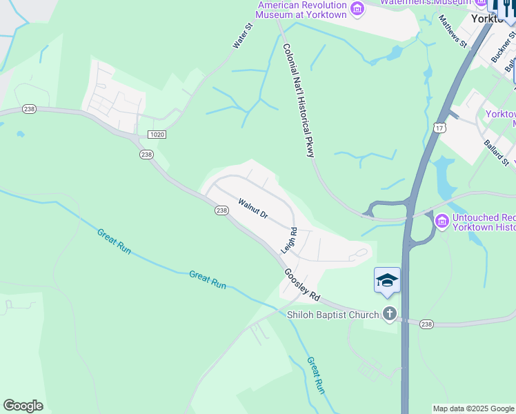 map of restaurants, bars, coffee shops, grocery stores, and more near 117 Walnut Drive in Yorktown