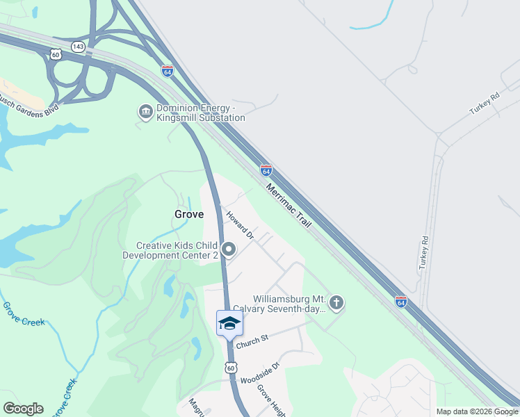 map of restaurants, bars, coffee shops, grocery stores, and more near 111A Howard Dr in Williamsburg