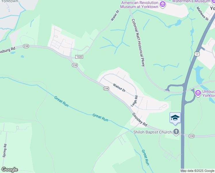 map of restaurants, bars, coffee shops, grocery stores, and more near 407 Goosley Road in Yorktown