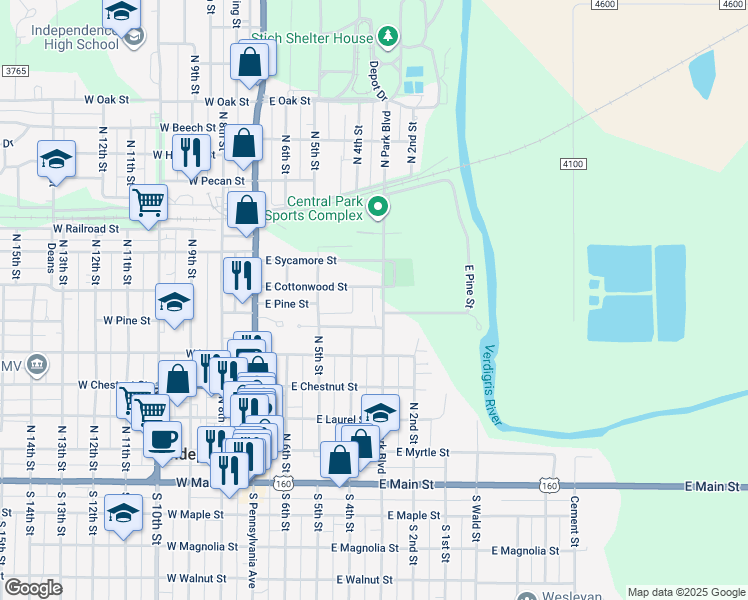 map of restaurants, bars, coffee shops, grocery stores, and more near in Independence