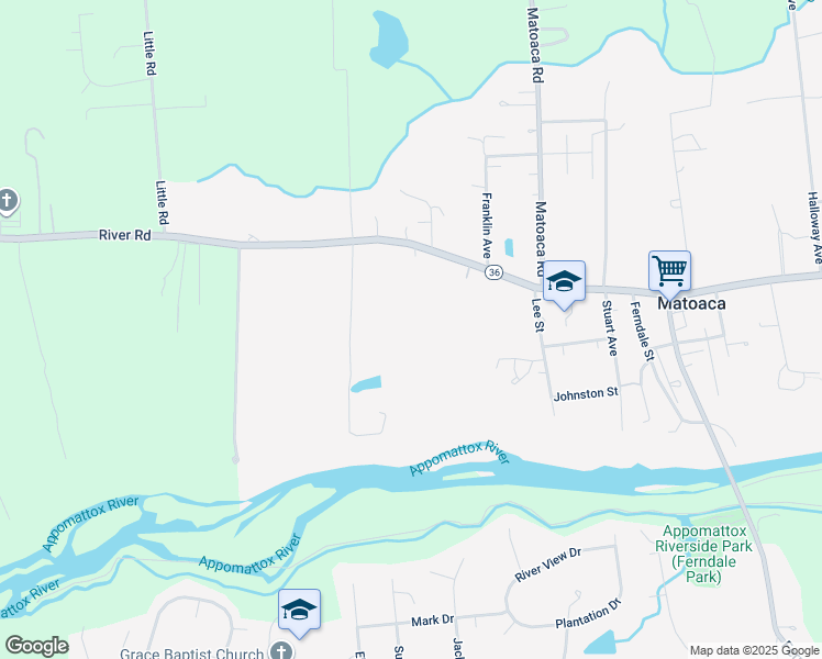 map of restaurants, bars, coffee shops, grocery stores, and more near 21505 Porter Street in Petersburg