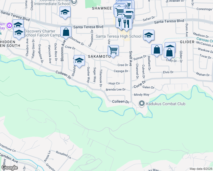 map of restaurants, bars, coffee shops, grocery stores, and more near 6234 Hopi Circle in San Jose