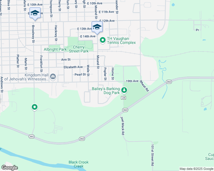 map of restaurants, bars, coffee shops, grocery stores, and more near 1803 East 19th Avenue in Winfield