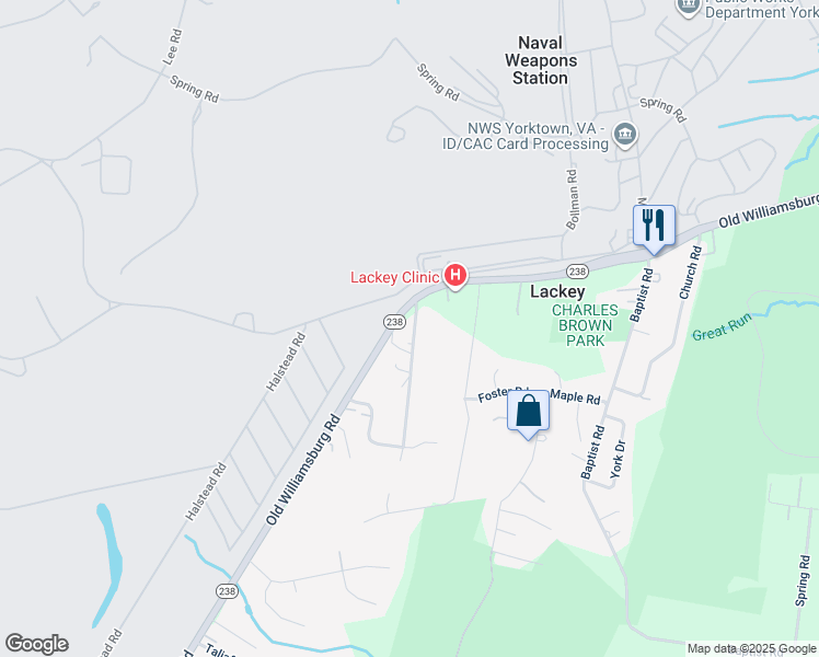 map of restaurants, bars, coffee shops, grocery stores, and more near 110 Browns Lane in Yorktown