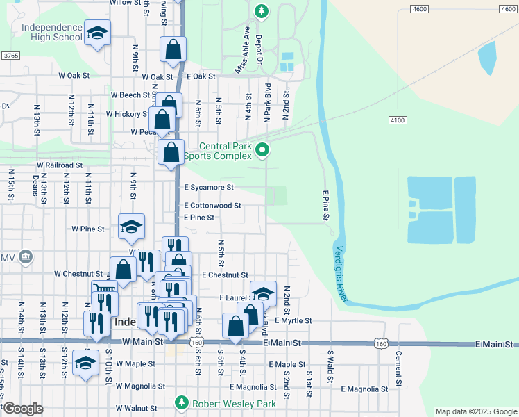 map of restaurants, bars, coffee shops, grocery stores, and more near in Independence