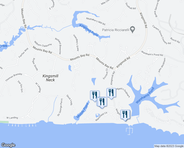 map of restaurants, bars, coffee shops, grocery stores, and more near 145 Randolph's Green in Williamsburg