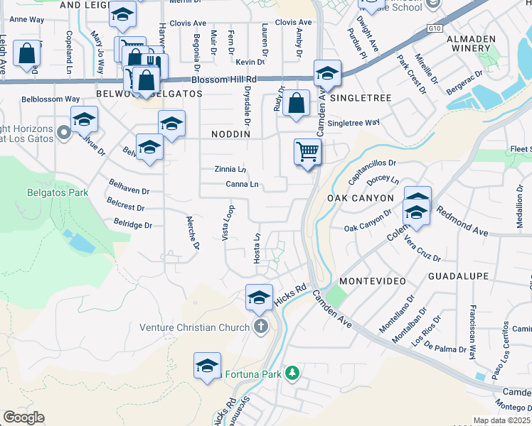 map of restaurants, bars, coffee shops, grocery stores, and more near 1634 Ixias Court in San Jose
