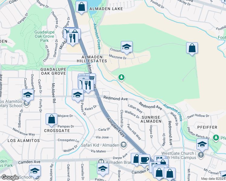 map of restaurants, bars, coffee shops, grocery stores, and more near 1054 Fleetwood Drive in San Jose