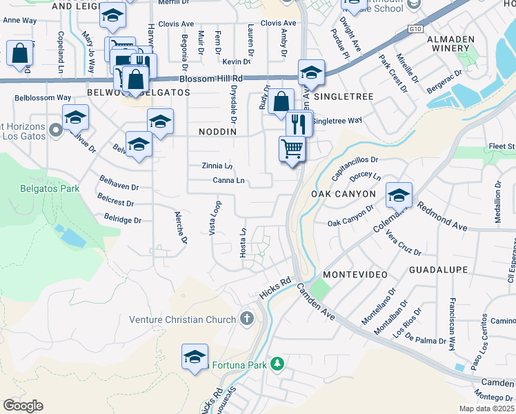 map of restaurants, bars, coffee shops, grocery stores, and more near 1634 Ixias Court in San Jose