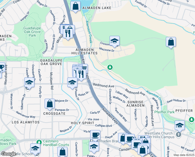 map of restaurants, bars, coffee shops, grocery stores, and more near 1138 Fleetwood Lane in San Jose