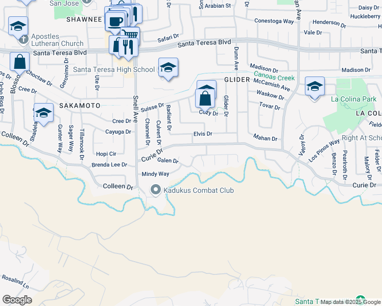map of restaurants, bars, coffee shops, grocery stores, and more near 533 Galen Drive in San Jose