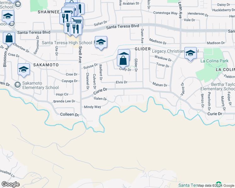 map of restaurants, bars, coffee shops, grocery stores, and more near 533 Galen Drive in San Jose