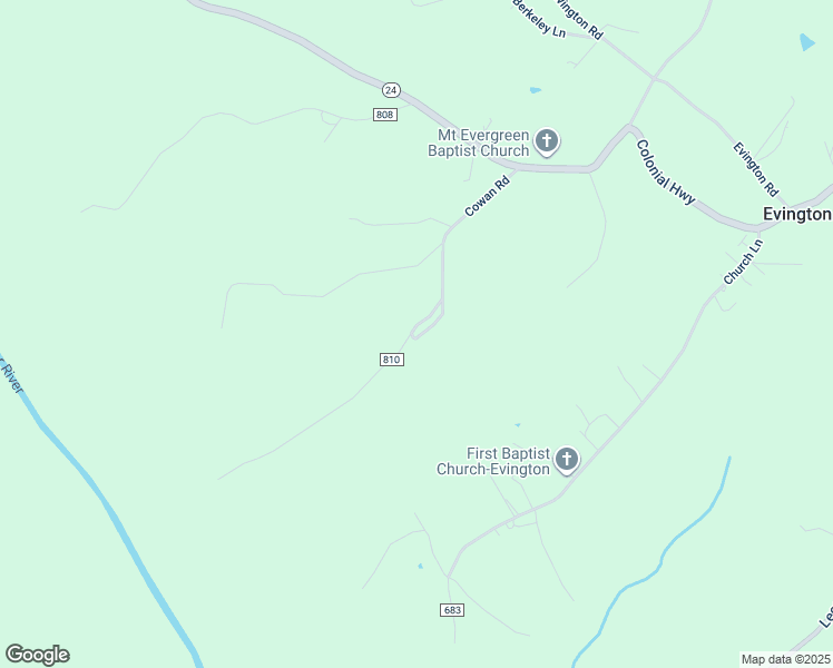 map of restaurants, bars, coffee shops, grocery stores, and more near 414 Cowan Road in Evington