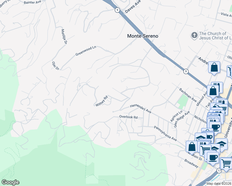 map of restaurants, bars, coffee shops, grocery stores, and more near 18510 Beck Avenue in Monte Sereno
