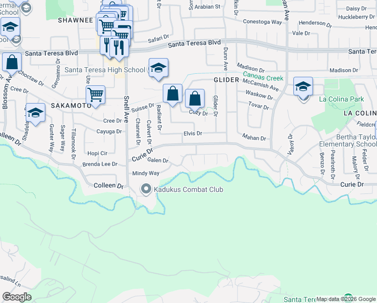 map of restaurants, bars, coffee shops, grocery stores, and more near 529 Galen Drive in San Jose