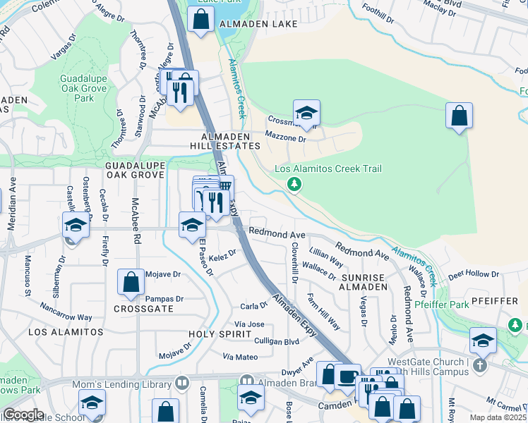 map of restaurants, bars, coffee shops, grocery stores, and more near 1064 Fleetwood Drive in San Jose