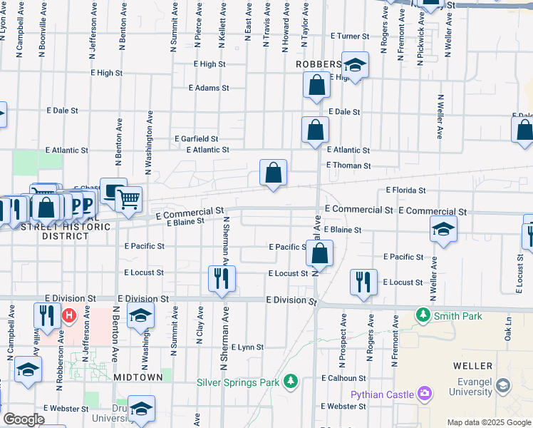 map of restaurants, bars, coffee shops, grocery stores, and more near in 