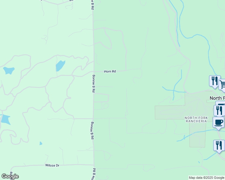 map of restaurants, bars, coffee shops, grocery stores, and more near 33235 Bonnie B Road in North Fork