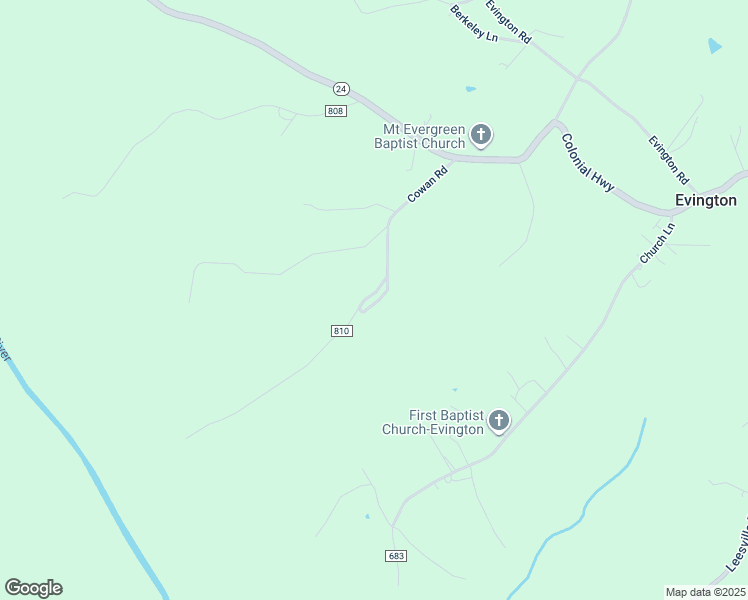 map of restaurants, bars, coffee shops, grocery stores, and more near 414 Cowan Road in Evington
