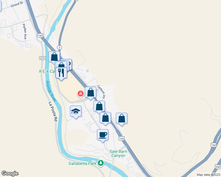 map of restaurants, bars, coffee shops, grocery stores, and more near 1195 Carbon Junction in Durango