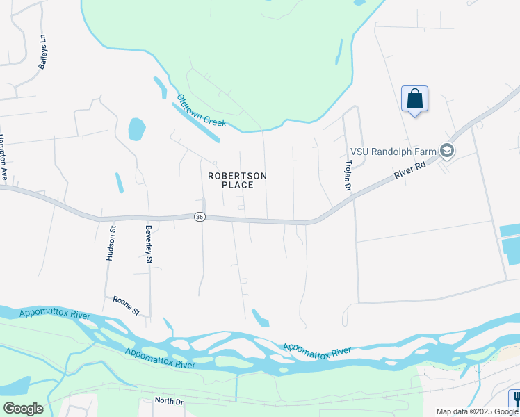 map of restaurants, bars, coffee shops, grocery stores, and more near 21518 Warren Avenue in Petersburg