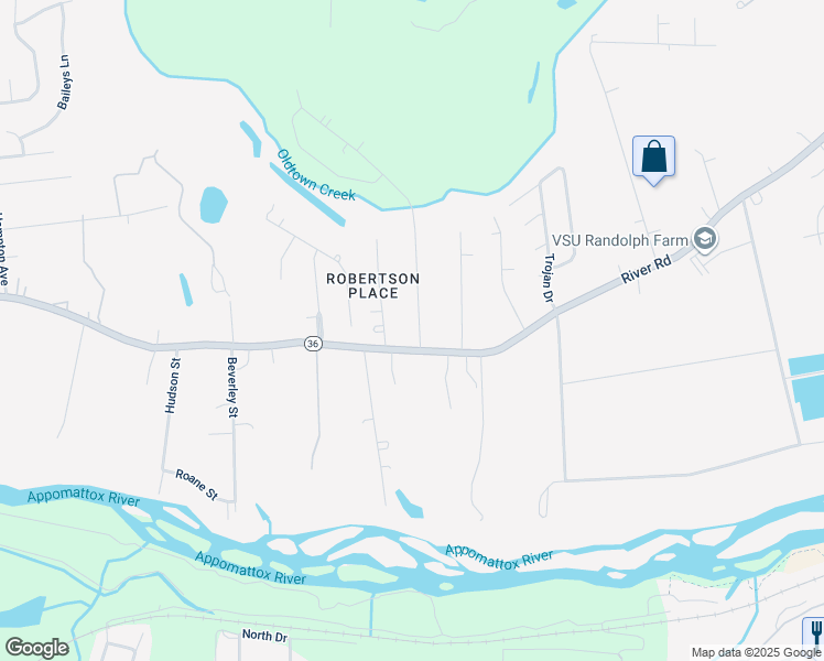 map of restaurants, bars, coffee shops, grocery stores, and more near 21518 Warren Avenue in Petersburg