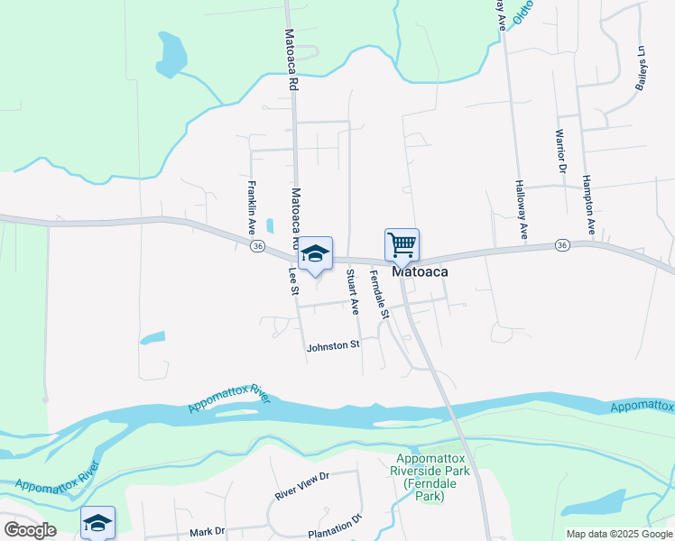 map of restaurants, bars, coffee shops, grocery stores, and more near 6607 River Road in Petersburg