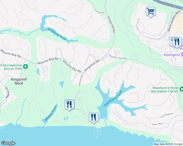 map of restaurants, bars, coffee shops, grocery stores, and more near 314 Littletown Quarter in Williamsburg