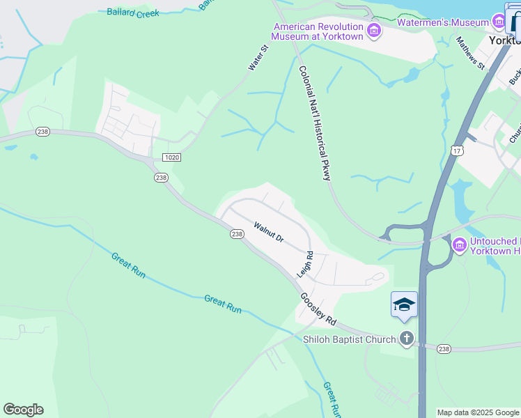 map of restaurants, bars, coffee shops, grocery stores, and more near 406 Leigh Road in Yorktown