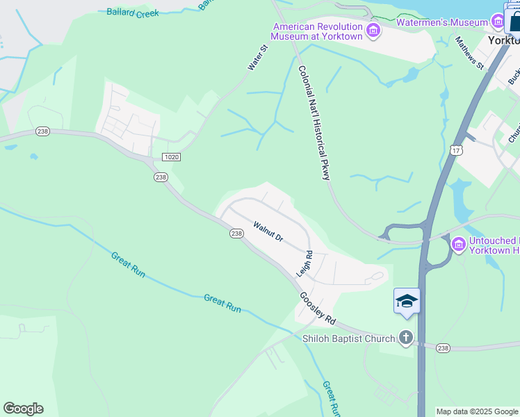 map of restaurants, bars, coffee shops, grocery stores, and more near 406 Leigh Road in Yorktown