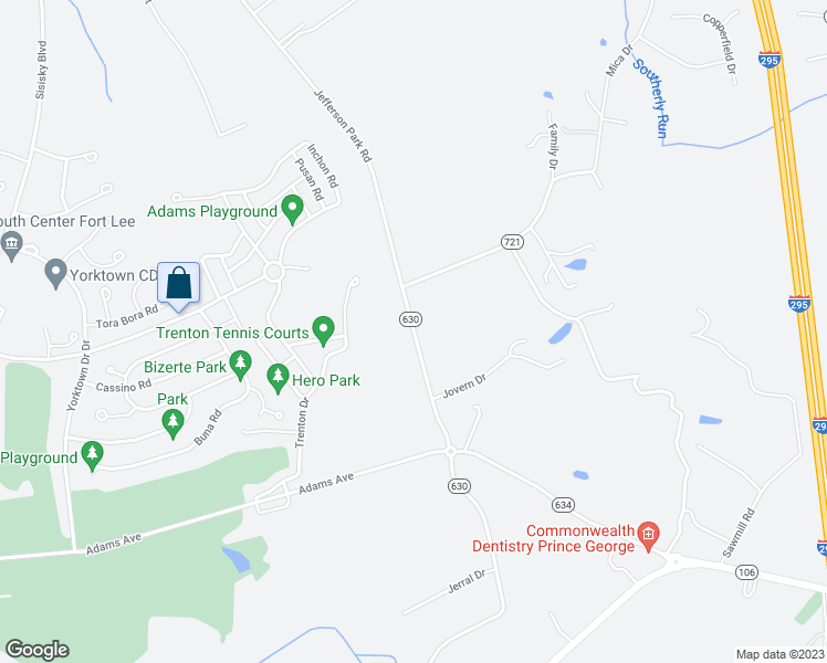 map of restaurants, bars, coffee shops, grocery stores, and more near 6005 Jefferson Park Road in Prince George